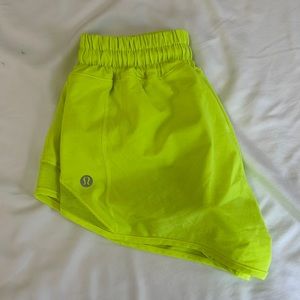 Highlighter yellow lululemon hotty hot shorts 2.5” size 0
